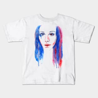 Watercolor portrait of rainbow girl with heterochromia Kids T-Shirt